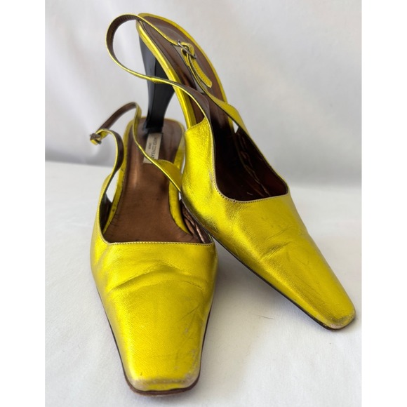 Emma Hope Jasper Conrad Metallic Chartreuse Leather Slingback Heels 37 7.5 - Picture 8 of 8